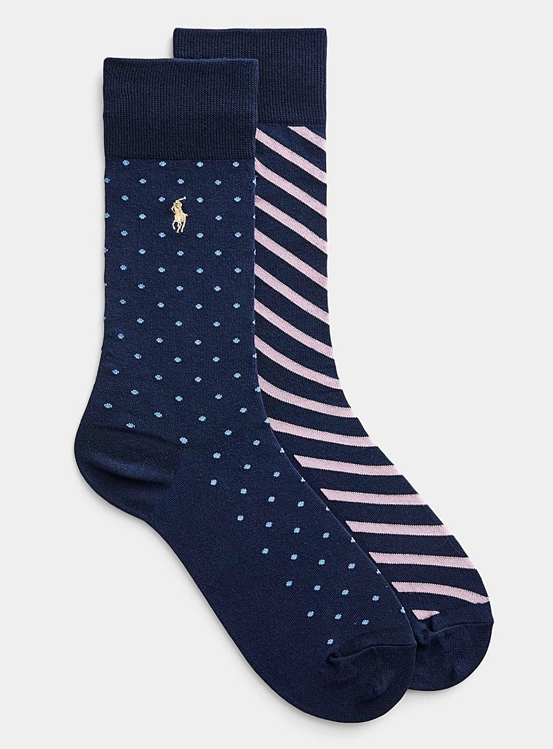 Polo Ralph Lauren: Les chaussettes pois et rayures Emballage de 2 Bleu à motifs pour homme