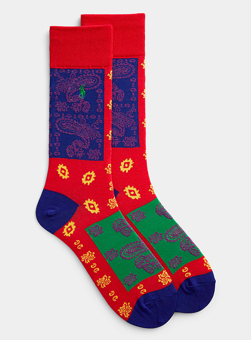 Polo Ralph Lauren Patterned Red Vibrant bandana pattern sock for men