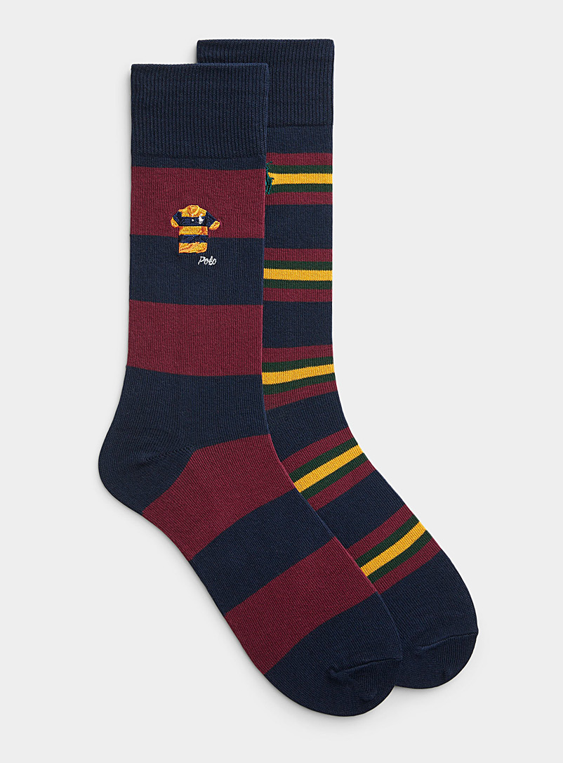 Polo Ralph Lauren: Les chaussettes rayures rugby et broderie Emballage de 2 Rouge assorti pour homme