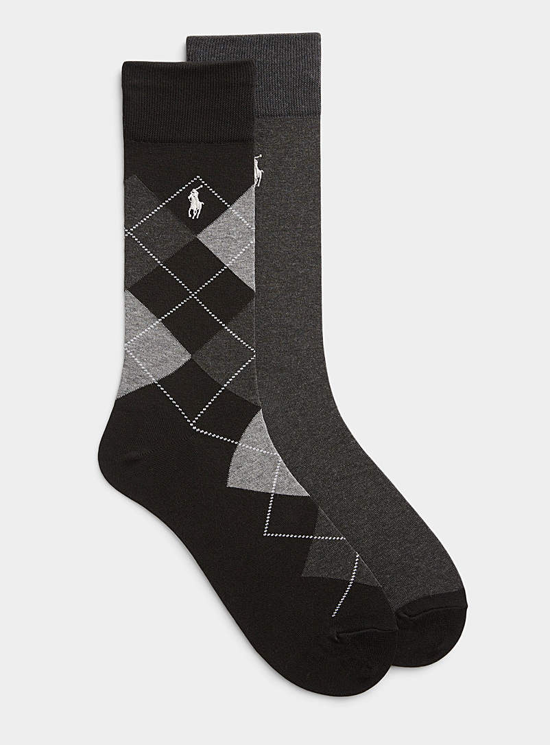 Polo Ralph Lauren: Les chaussettes losanges et unie Emballage de 2 Noir à motifs pour homme
