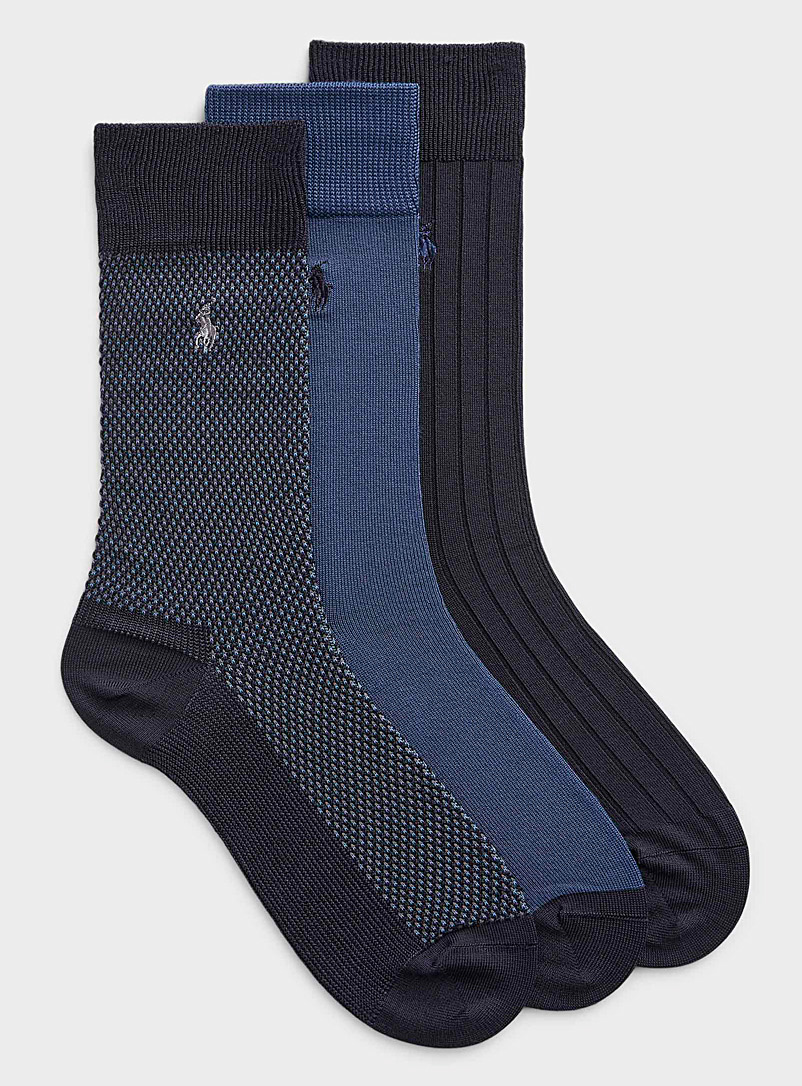 Polo Ralph Lauren: Les chaussettes habillées bleues motifs et unies Emballage de 3 Bleu marine - Bleu nuit pour homme