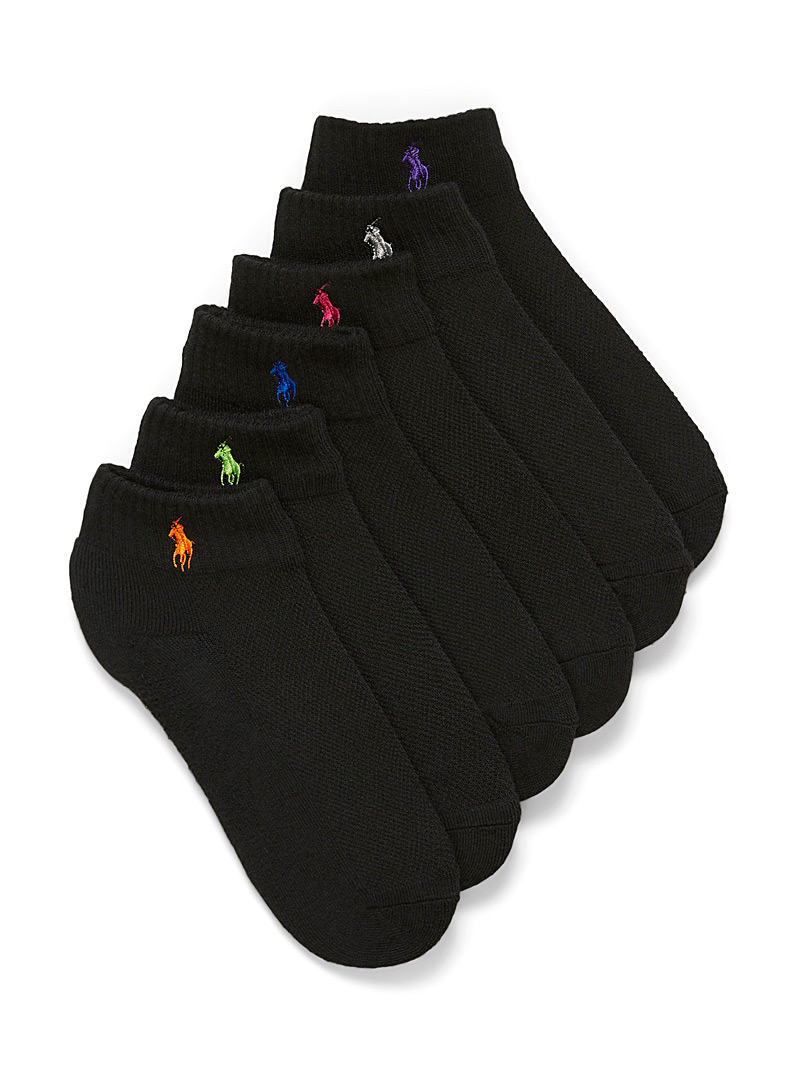 Polo Ralph Lauren Black Embroidered logo ankle socks Set of 6 for women