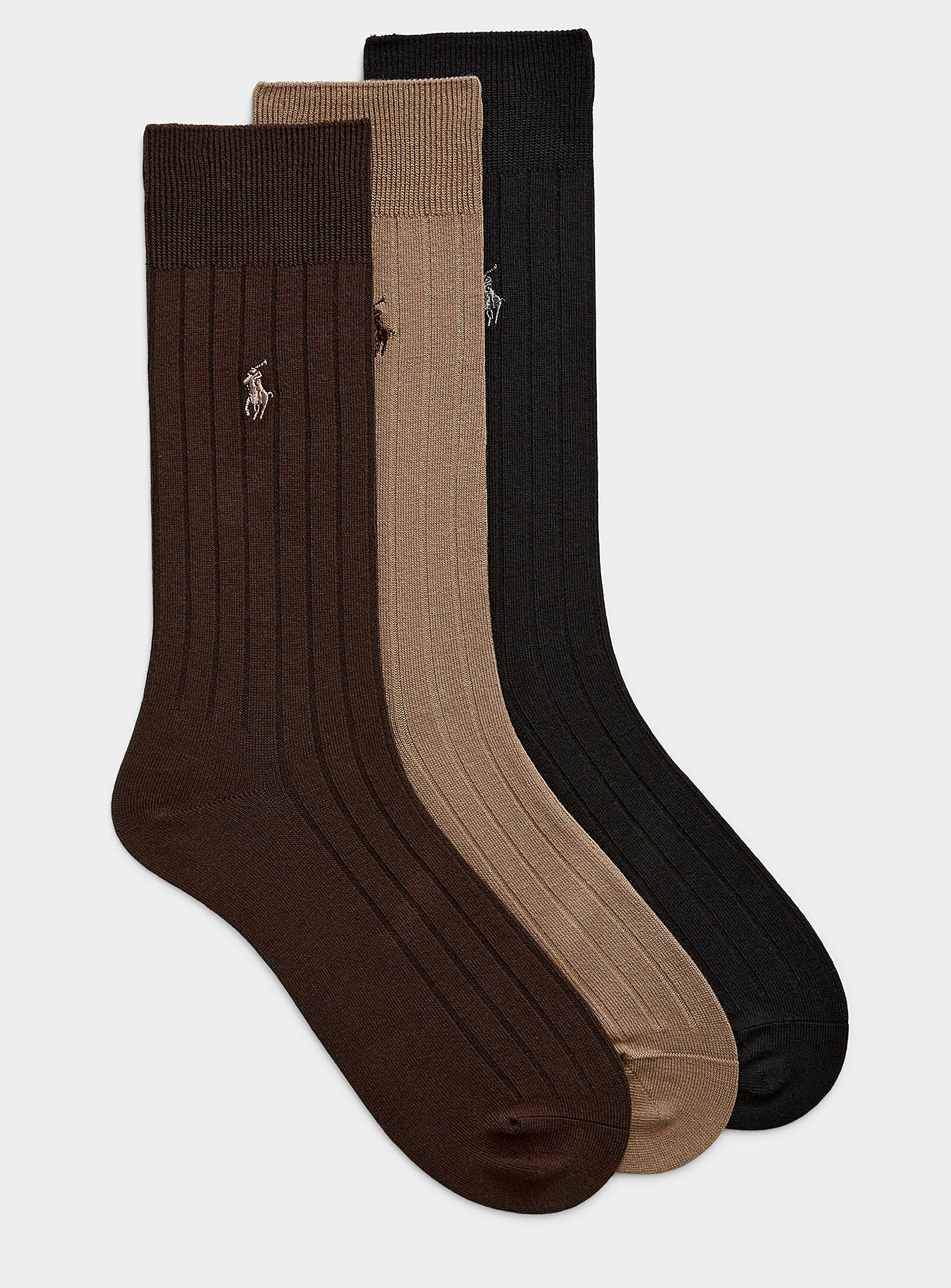 Polo Ralph Lauren Neutral Ribbed Dress Socks 3-pack In Black
