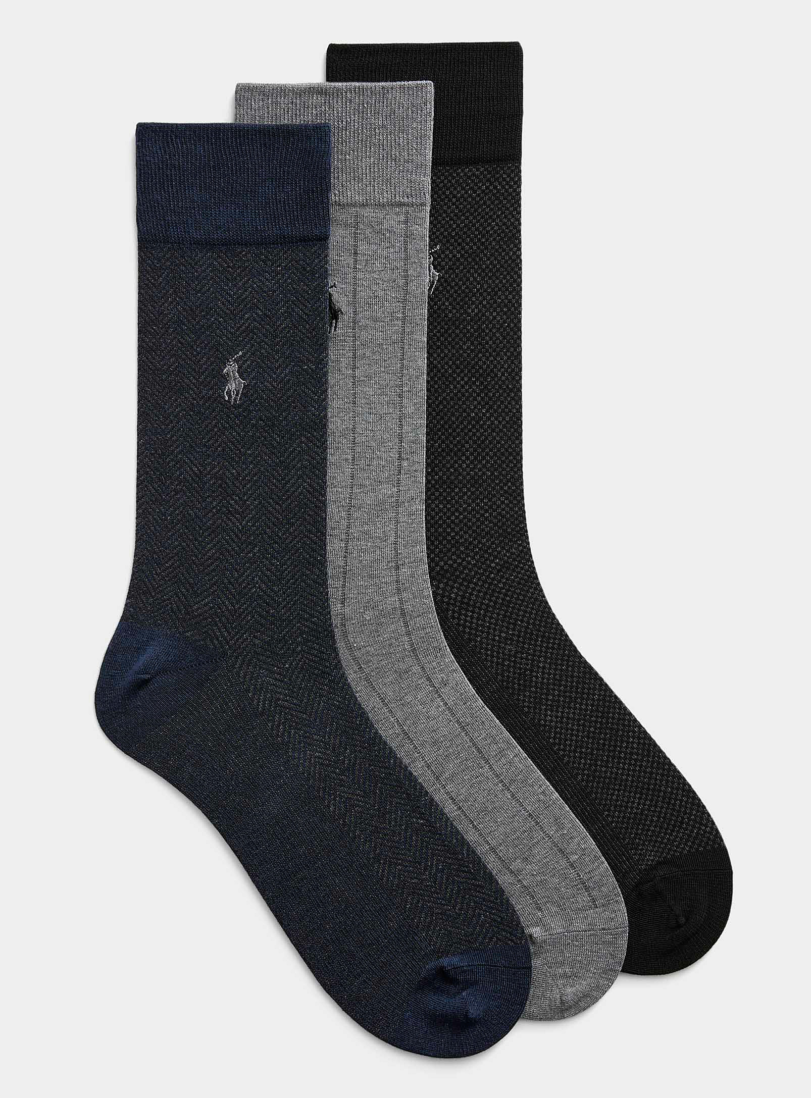 Polo Ralph Lauren Mini-chevron Dress Socks 3-pack In Gray