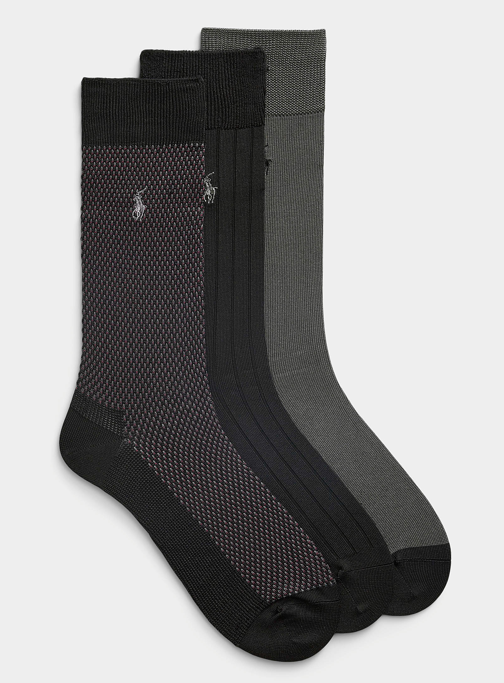 Polo Ralph Lauren Solid And Patterned Blue Dress Socks 3-pack In Black