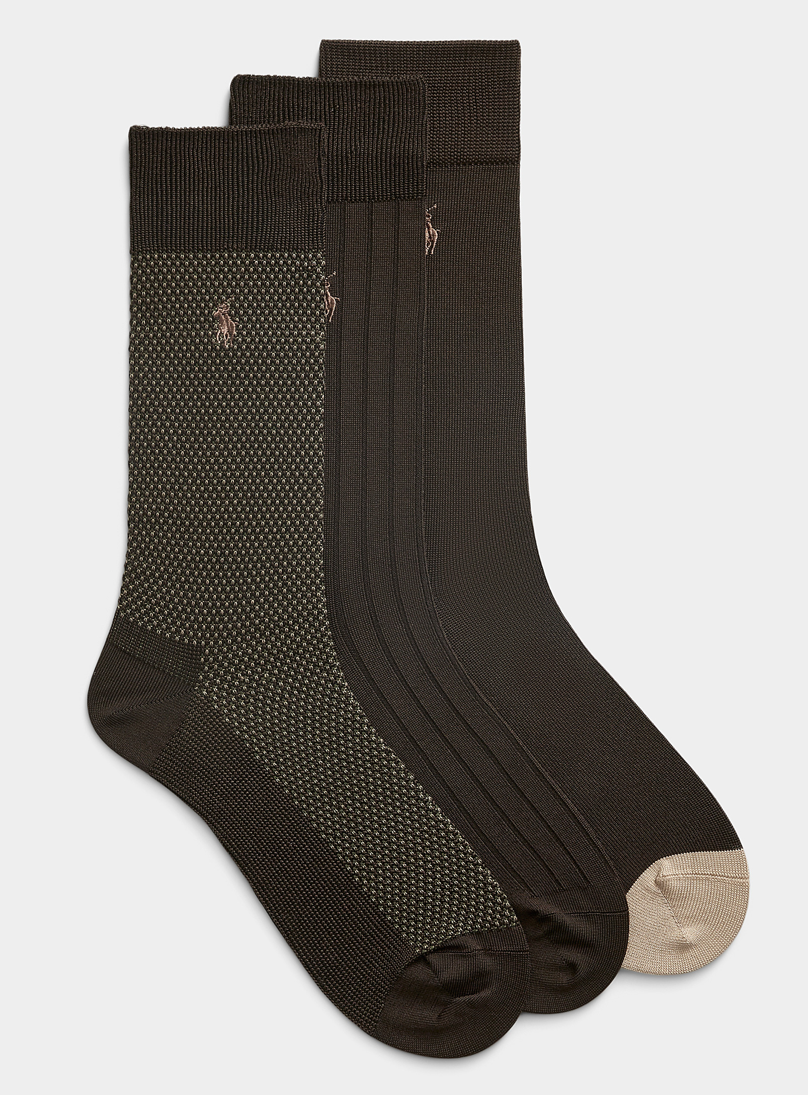 Polo Ralph Lauren Solid And Patterned Blue Dress Socks 3-pack In Brown