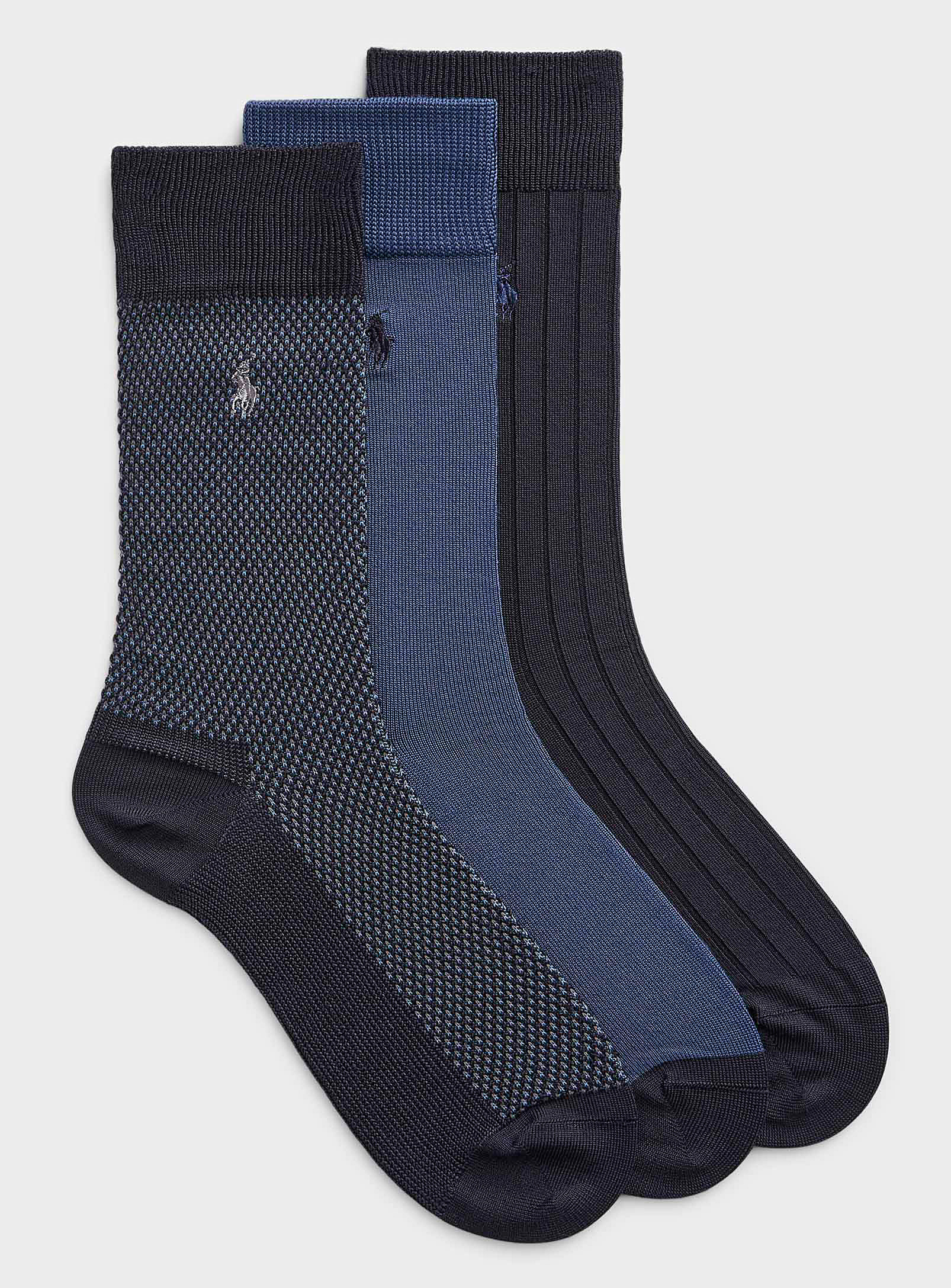 Polo Ralph Lauren Solid And Patterned Blue Dress Socks 3-pack In Multi