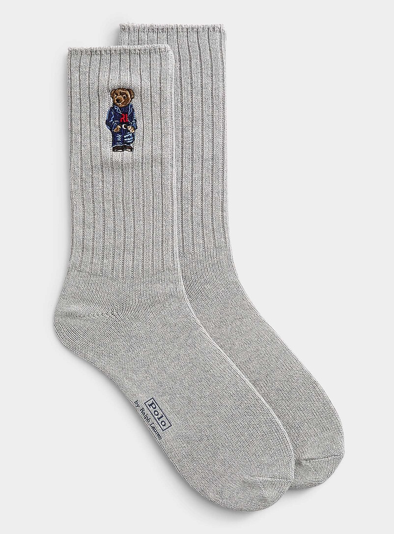 Teddy bear embroidery ribbed socks product image (primary)