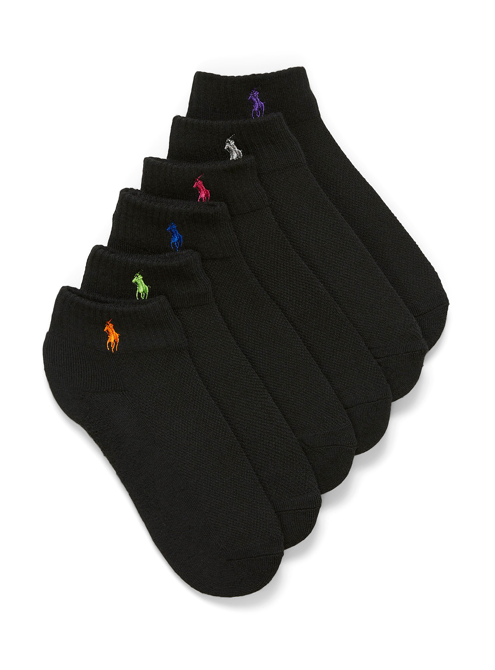 Polo Ralph Lauren Embroidered Logo Ankle Socks Set Of 6 In Black