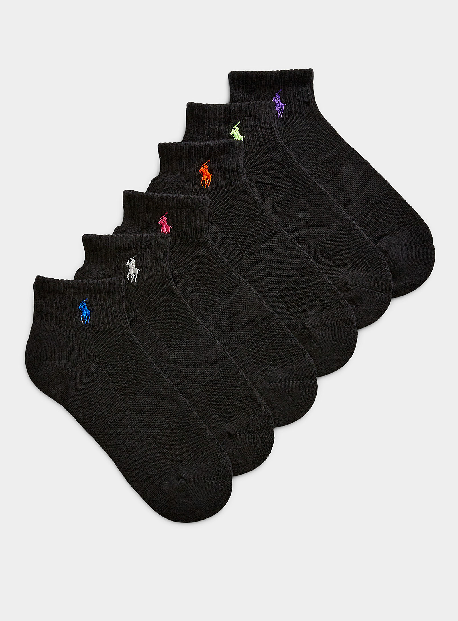 Polo Ralph Lauren Embroidered Logo Ankle Socks Set Of 6 Pairs In Black