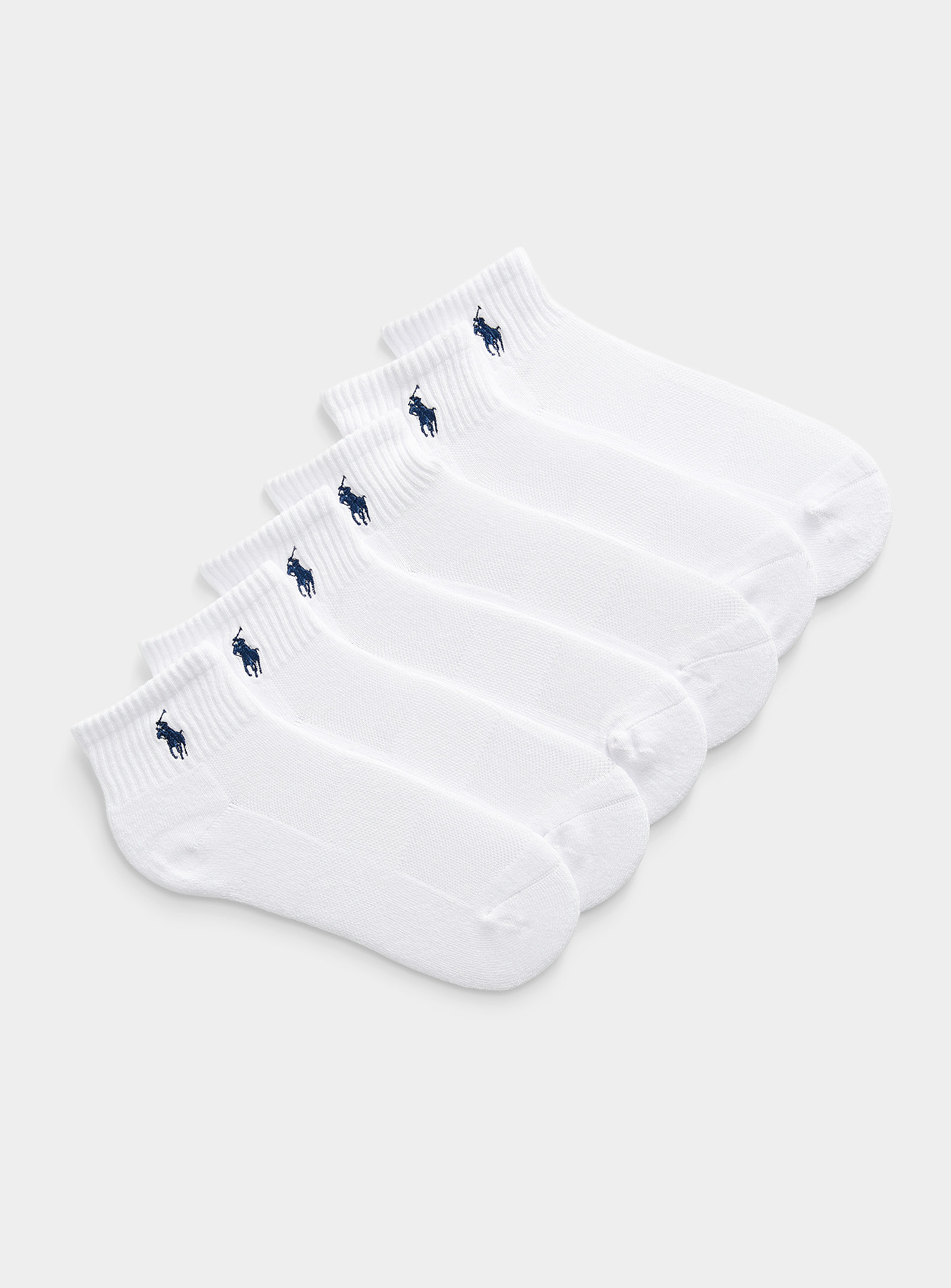 Polo Ralph Lauren Embroidered Logo Ankle Socks Set Of 6 Pairs In White