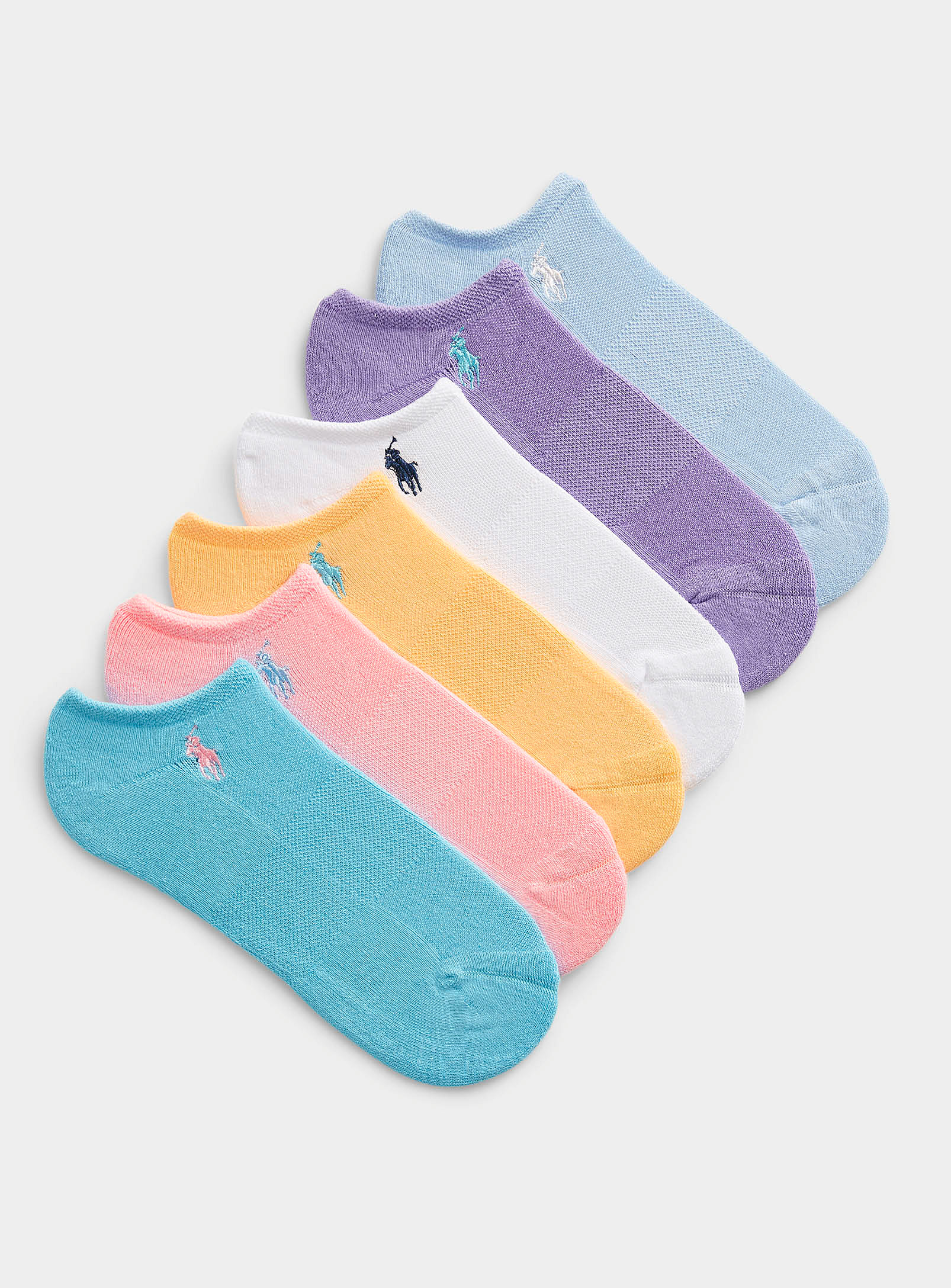 Polo Ralph Lauren Embroidered Logo Pastel Ped Socks Set Of 6 Pairs In Multi