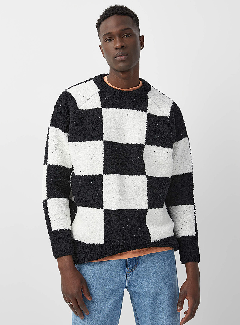 Le 31 Black Fuzzy check sweater for men