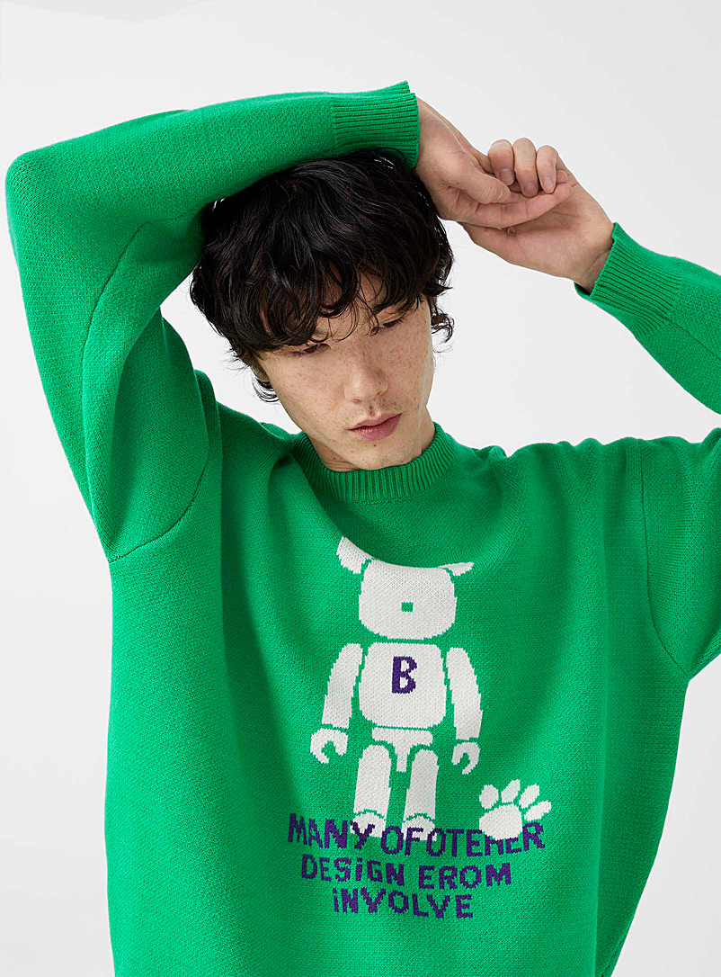 Le 31 Green Robot teddy bear sweater for men
