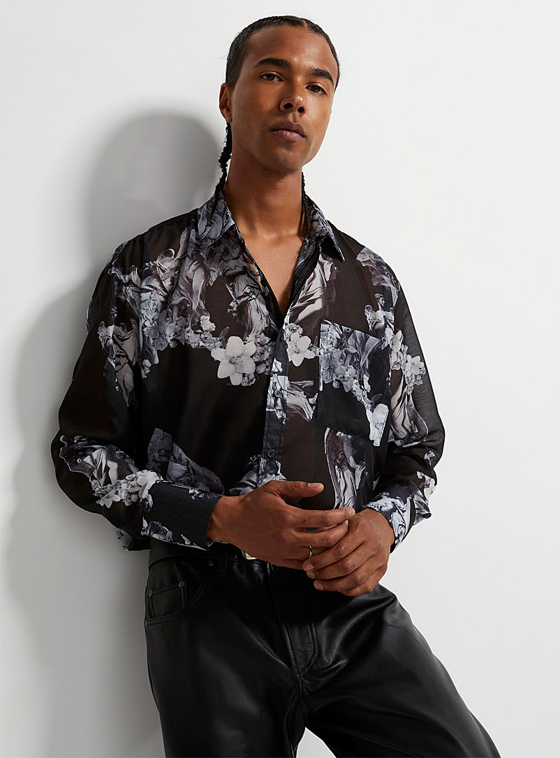 Le 31 Patterned Black Baroque romance shirt for men