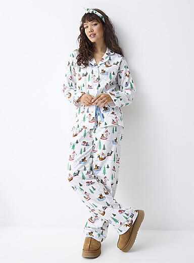 P.J. Salvage Patterned White Adorable print flannel pyjama set for women