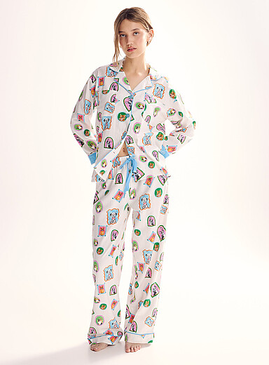 P.J. Salvage: L'ensemble pyjama flanelle Picture Purrfect <b>Collection de No&euml;l</b> &Eacute;cru &agrave; motifs pour femme