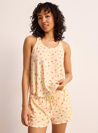 P.J. Salvage: L'ensemble pyjama doux tricot pointelle &agrave; fleurs Jaune &agrave; motifs pour femme