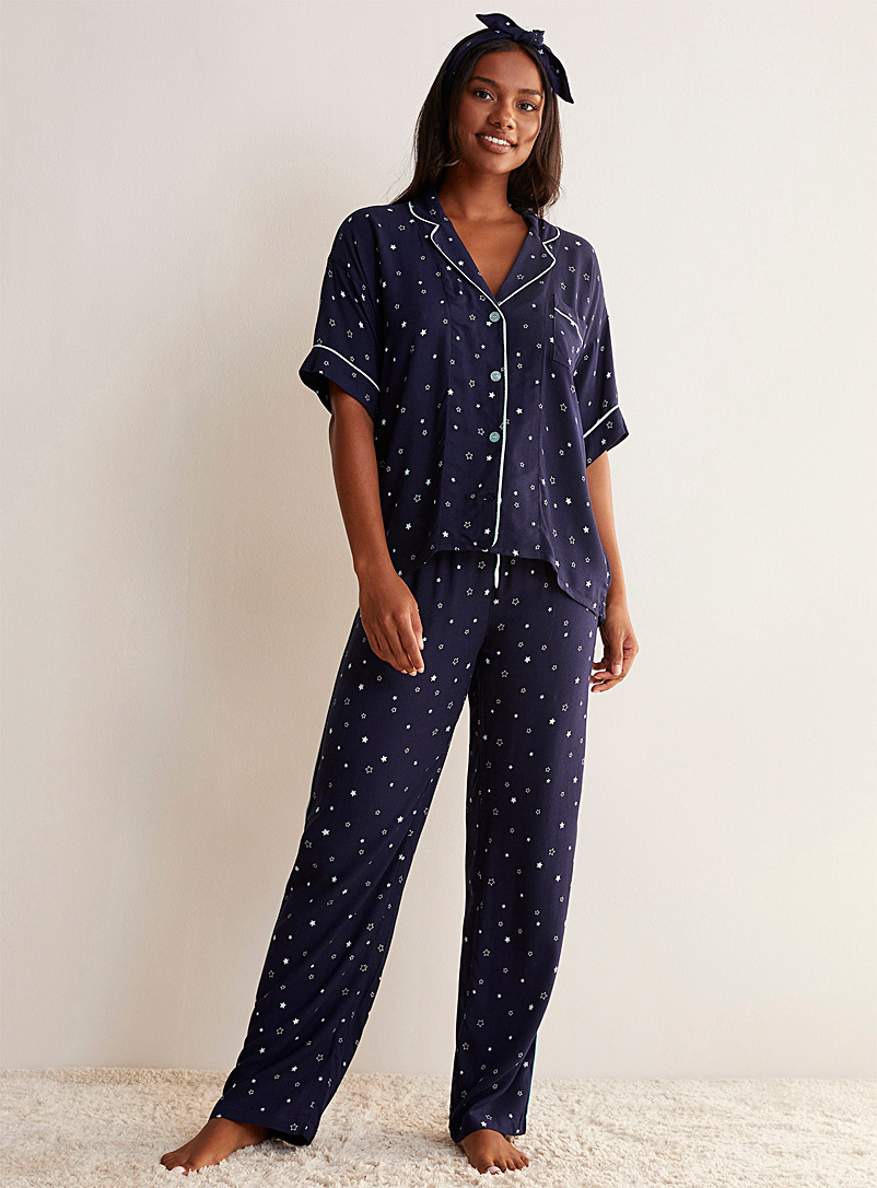 P.J. Salvage Dark Blue Midnight sky trimmed pyjama set for women