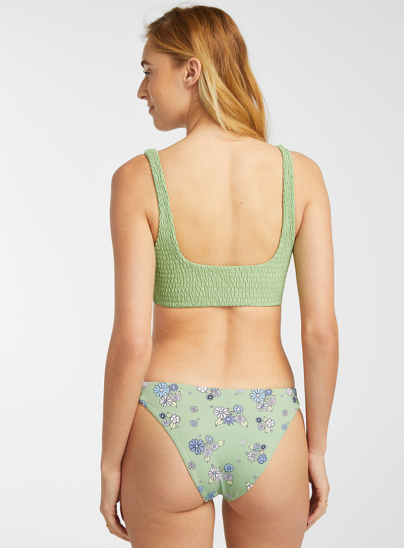 Simons Patterned Green Recycled nylon smocked-elastic cheeky bottom for women