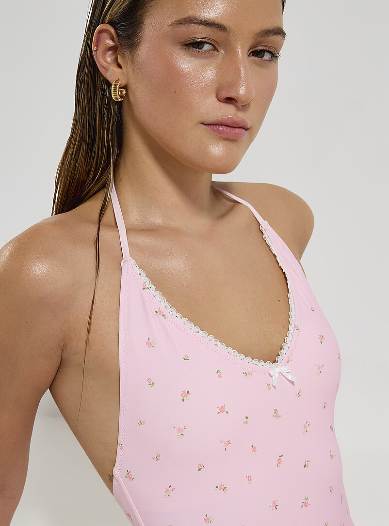 Simons: Le une-pi&egrave;ce col V licou festons dentel&eacute;s Rose pour femme