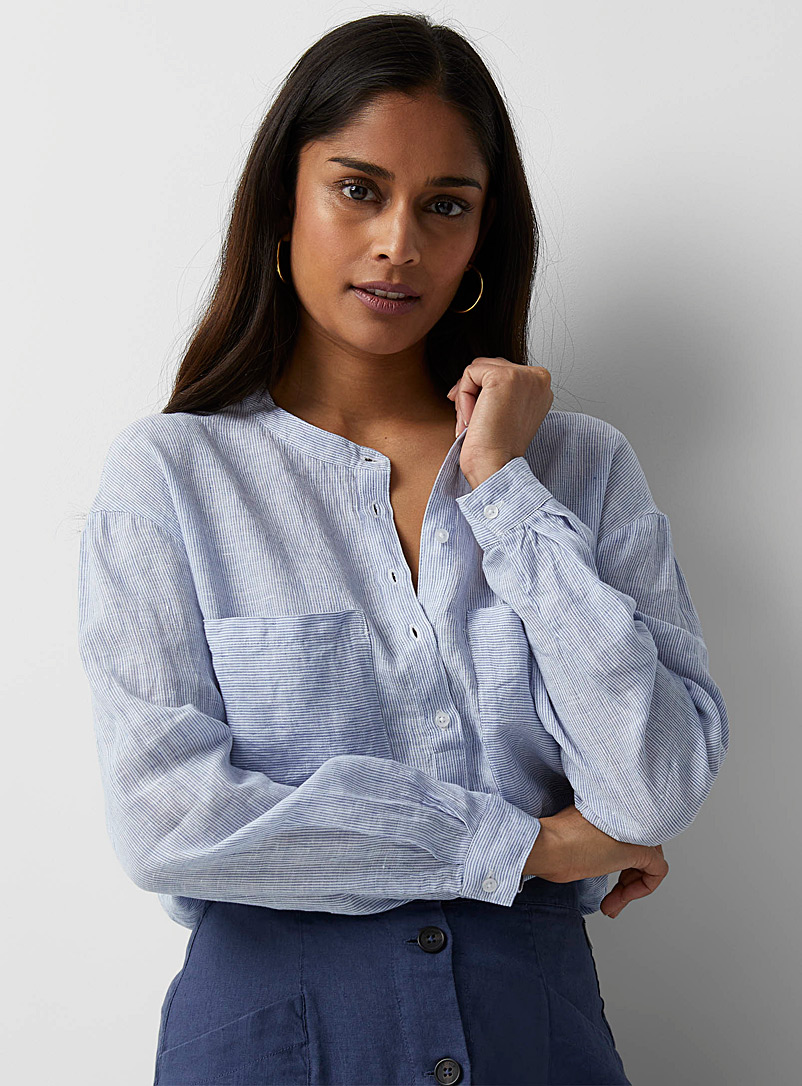 Ecoalf Patterned Blue Eats thin stripes linen blouse for women
