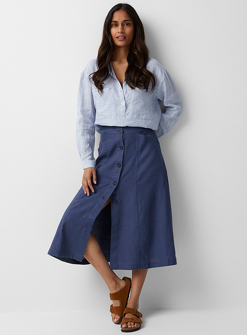 Ecoalf Dark Blue Leis linen button-up midi skirt for women