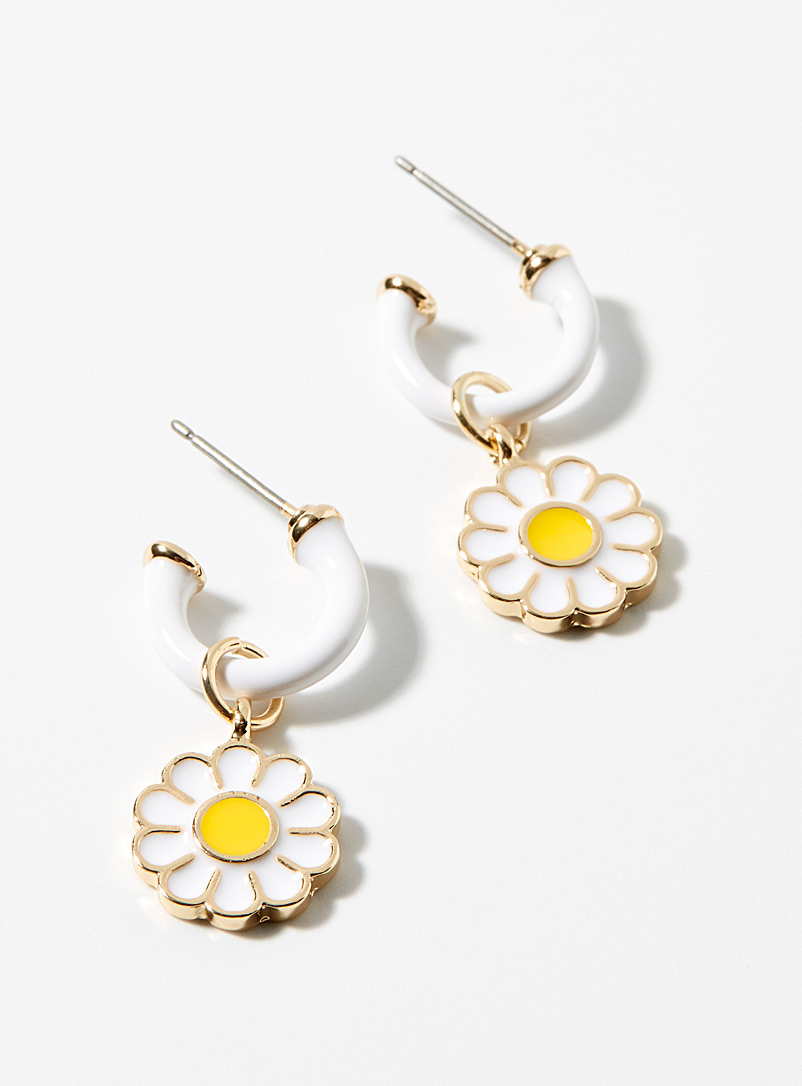 Simons White Enamel daisy earrings for women
