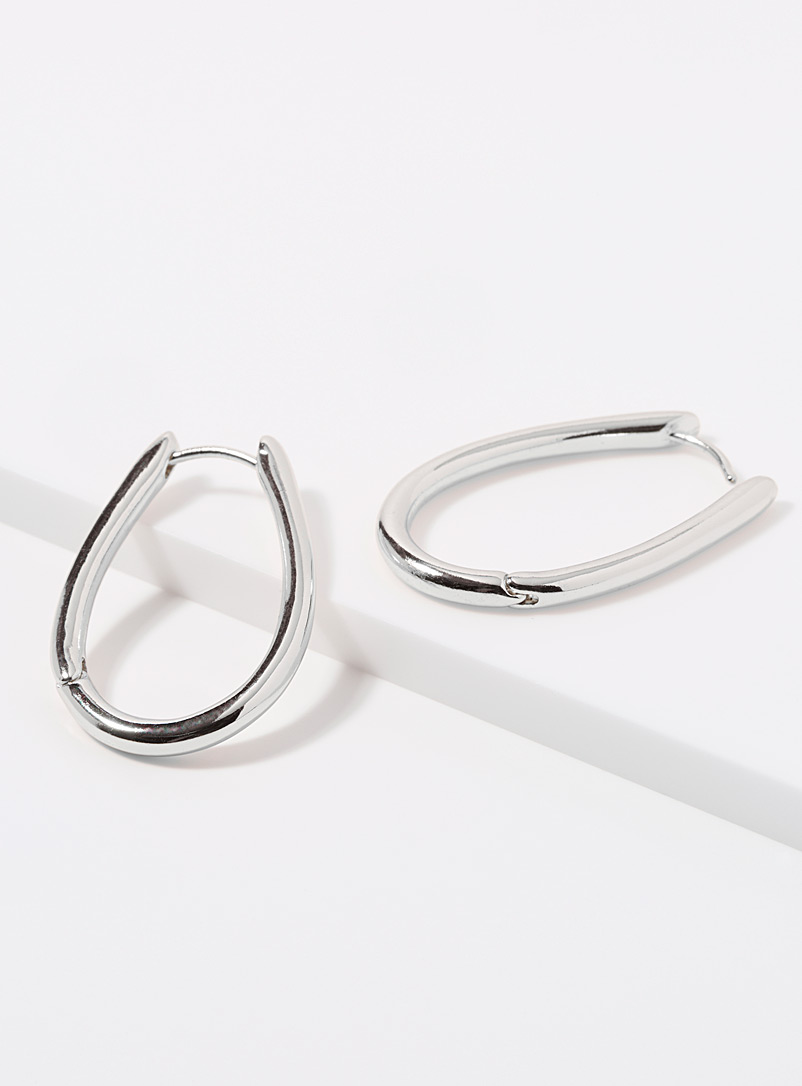 Simons Silver Snap hook metallic earrings for women