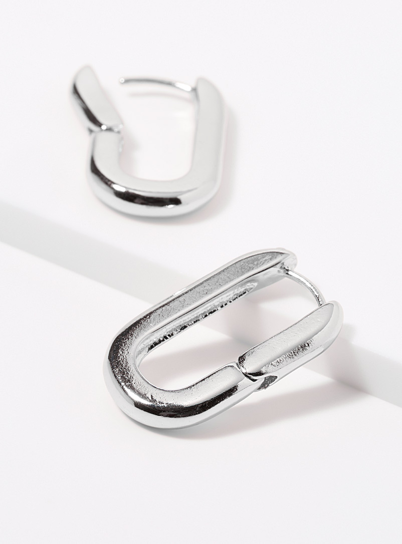 Simons Silver Minimalist oval hoop earrings for women