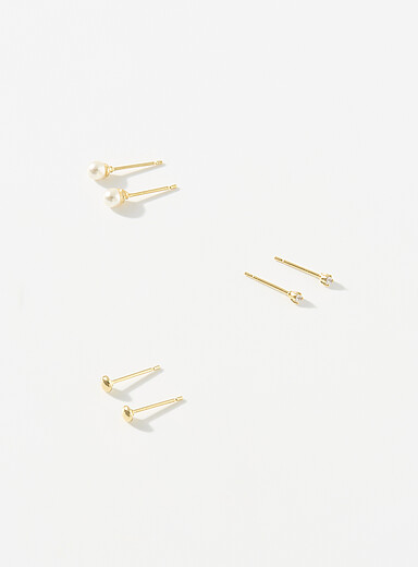 Boucles D'oreilles Minimalistes Charles Jourdan - Puces En Plaque Or Avec Onyx, Neuf Avec étiquettes