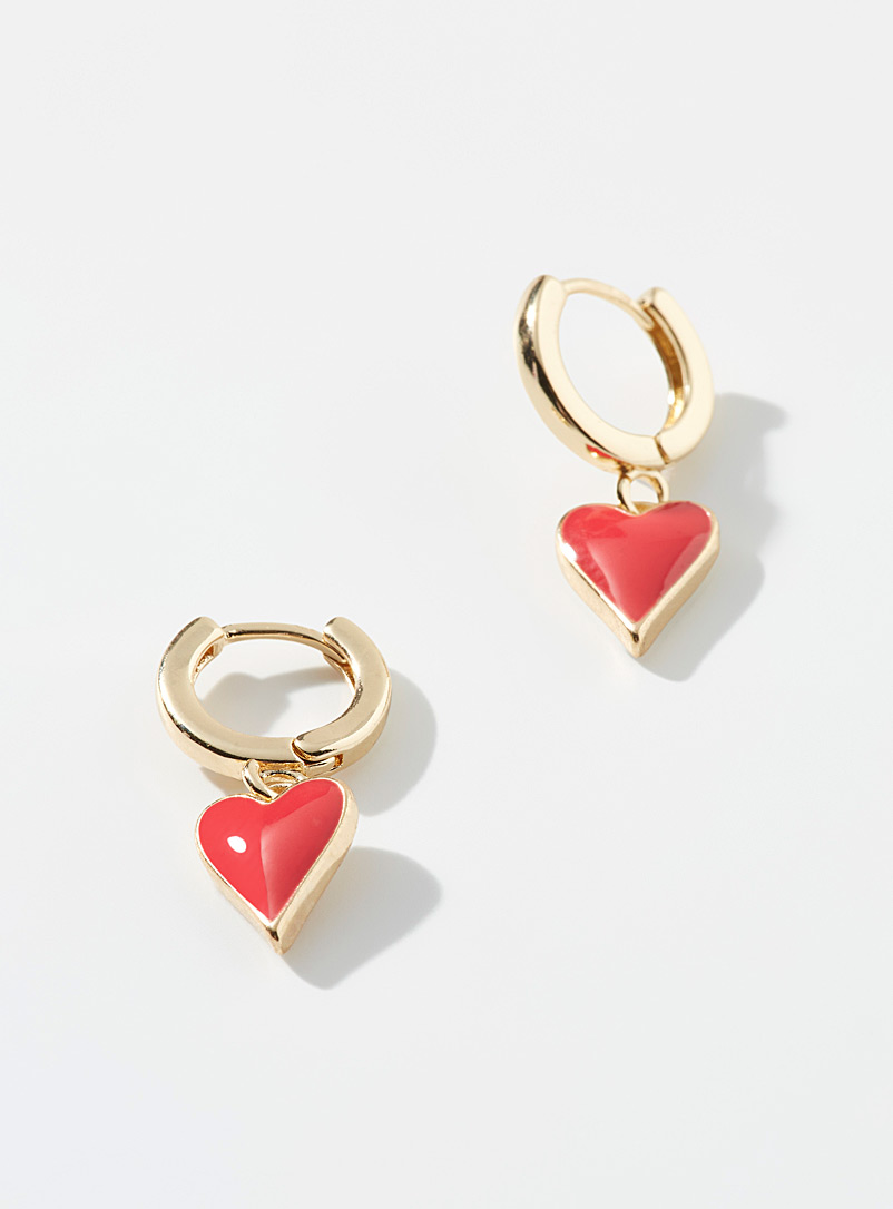 Simons Patterned Yellow Red polished heart earrings for women