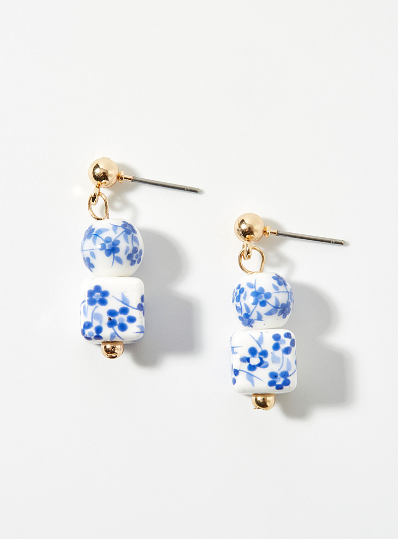Simons Patterned Yellow Blue flower earrings for women