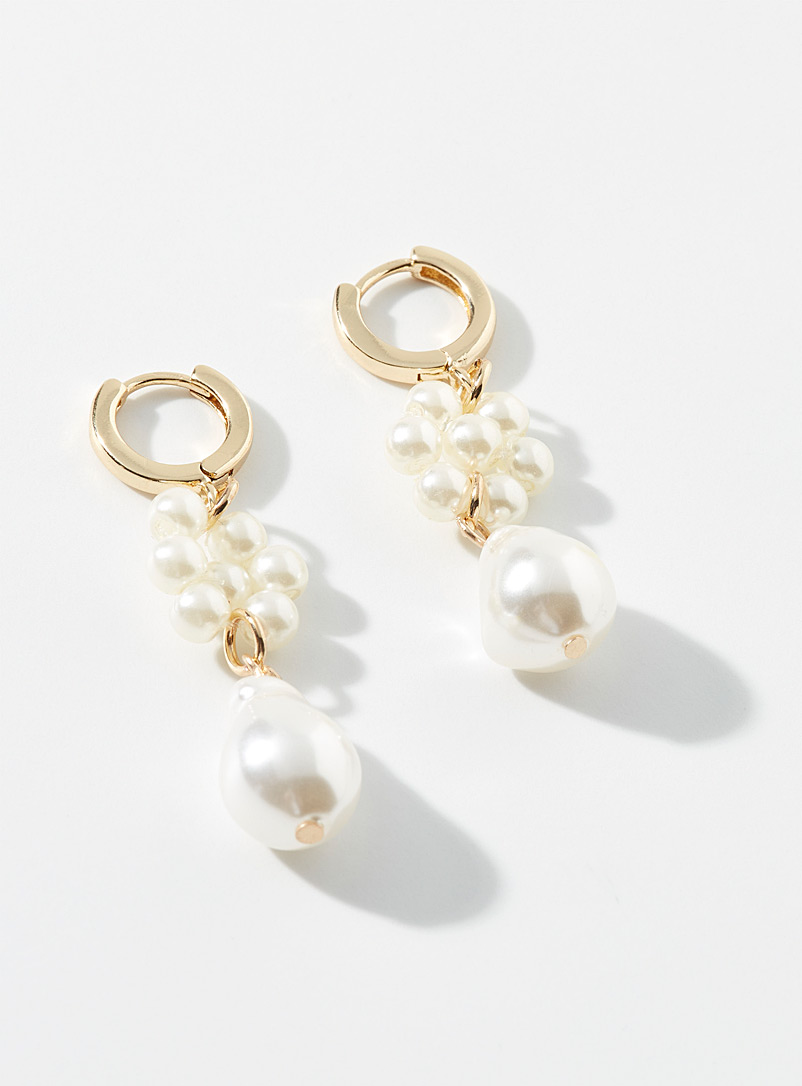Simons: Les boucles d'oreilles fleurs de perles Jaune à motifs pour femme