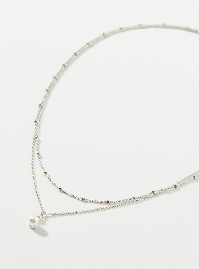 Simons Silver Pearly bead two-tier necklace for women