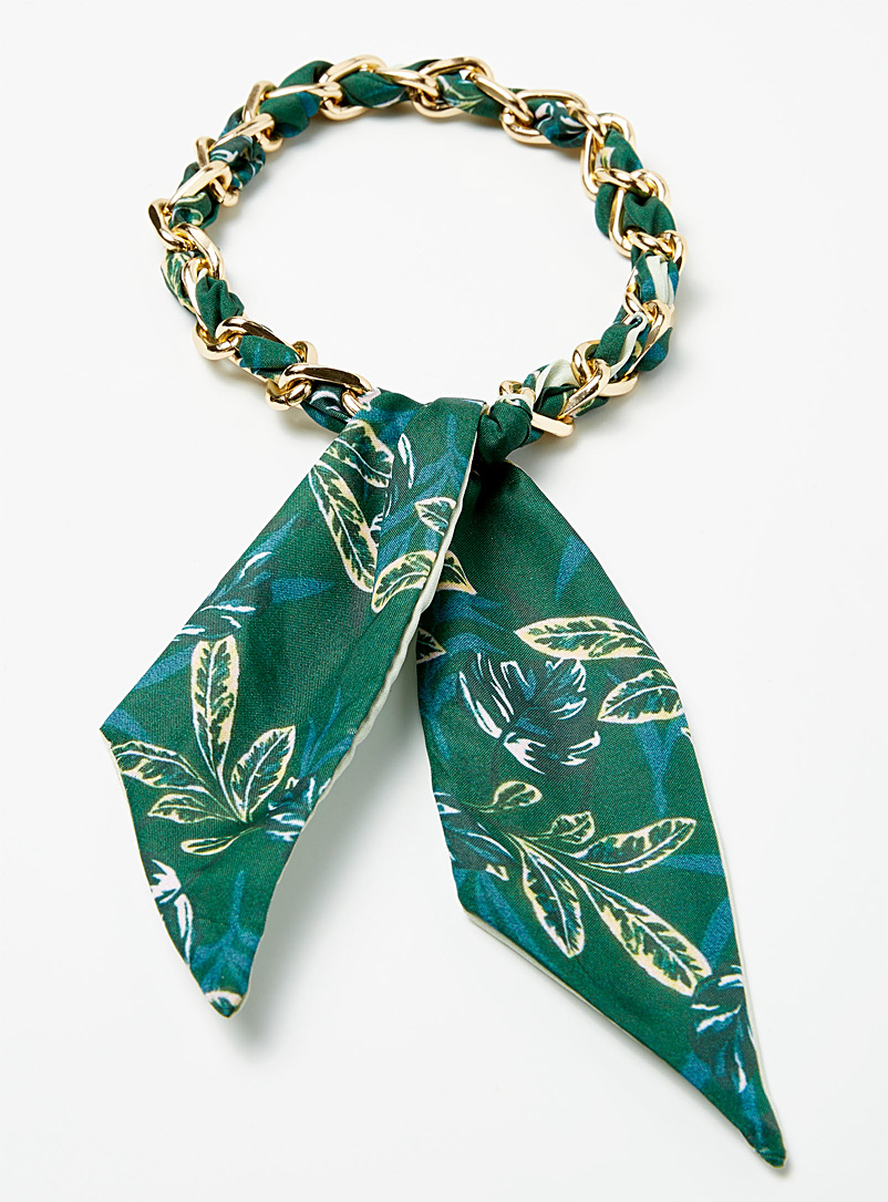 Simons: Le collier chaîne et foulard tropical Vert assorti pour femme