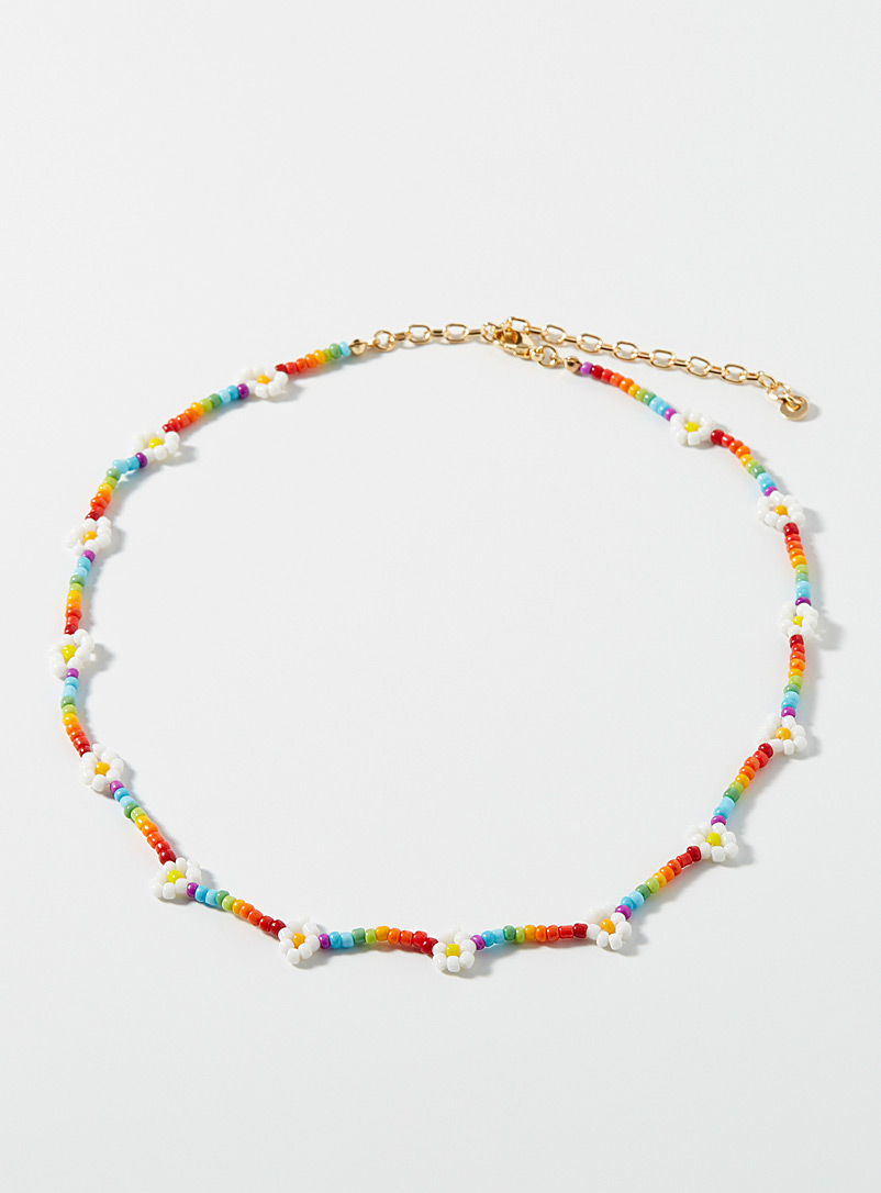 Simons: Le collier multicolore petites marguerites Jaune à motifs pour femme