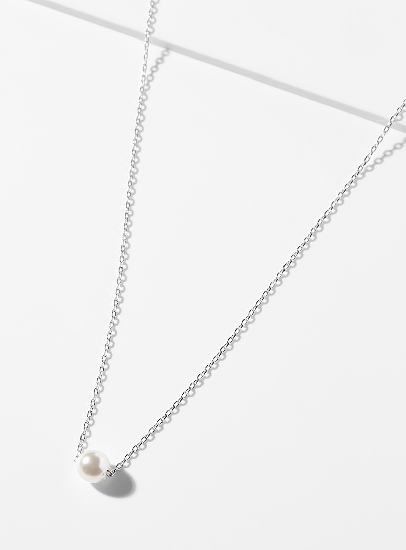 Simons Silver Pearl charm necklace for women