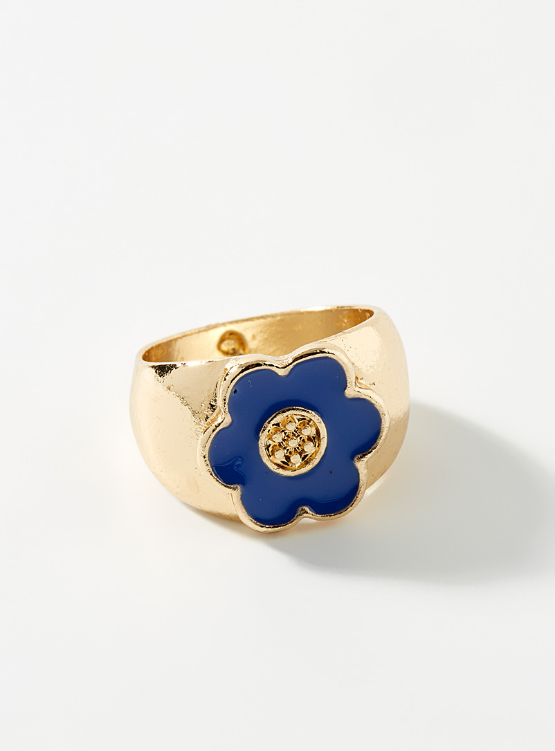 Simons Patterned Blue Indigo flower ring for women