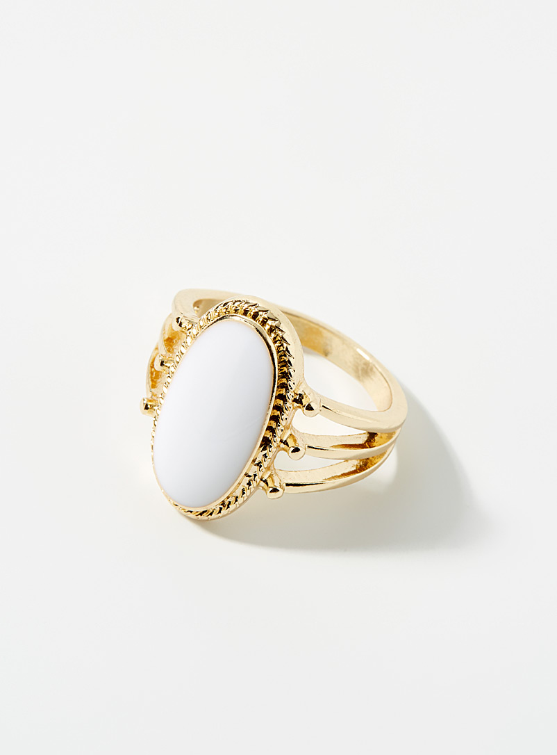 Simons Ivory White Oval stone openwork ring for women