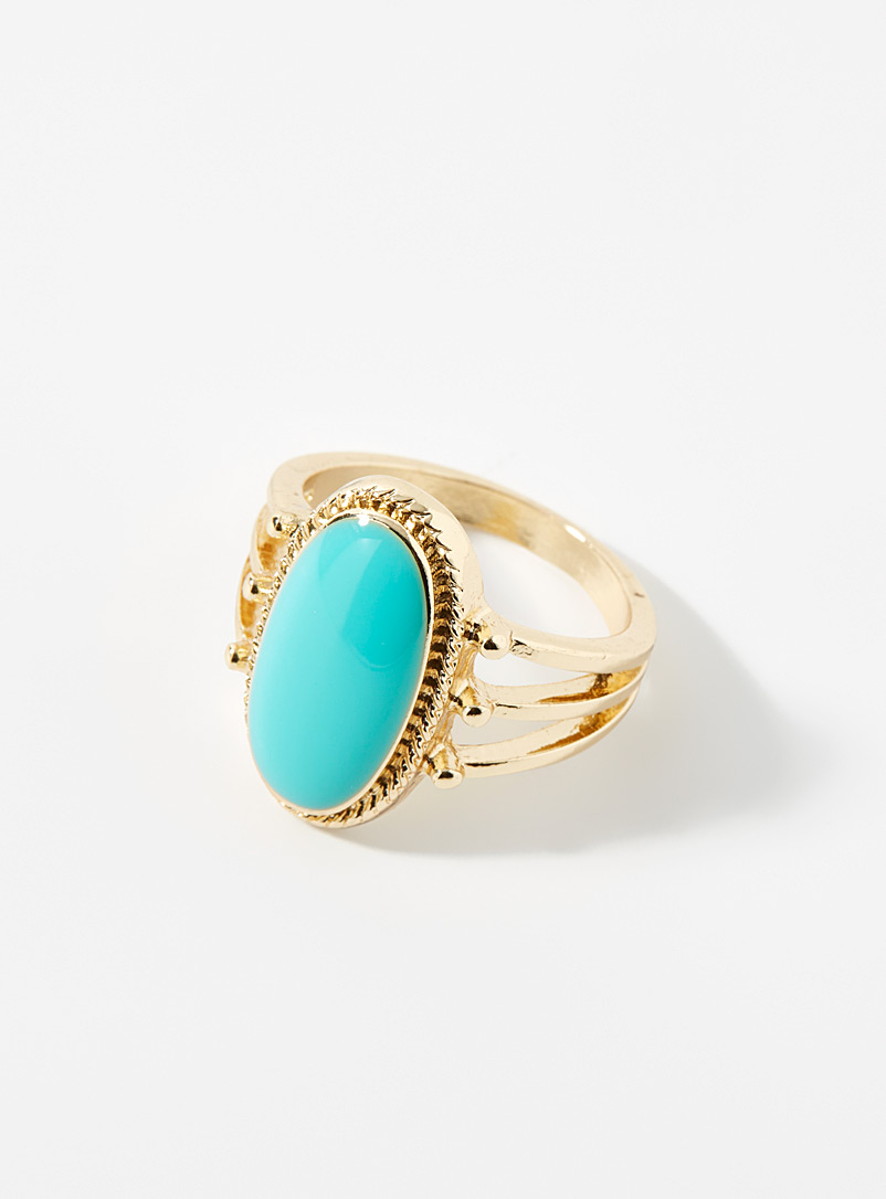 Simons Teal Oval stone openwork ring for women