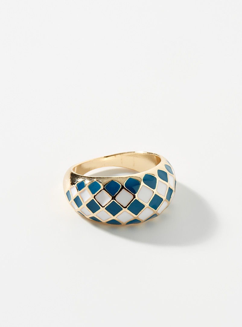 Simons Patterned Yellow Retro check ring for women