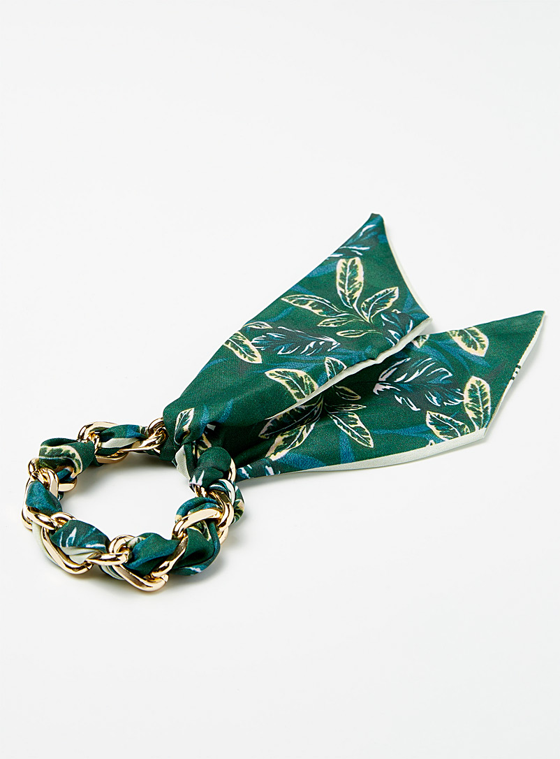 Simons: Le bracelet chaîne et foulard tropical Vert assorti pour femme