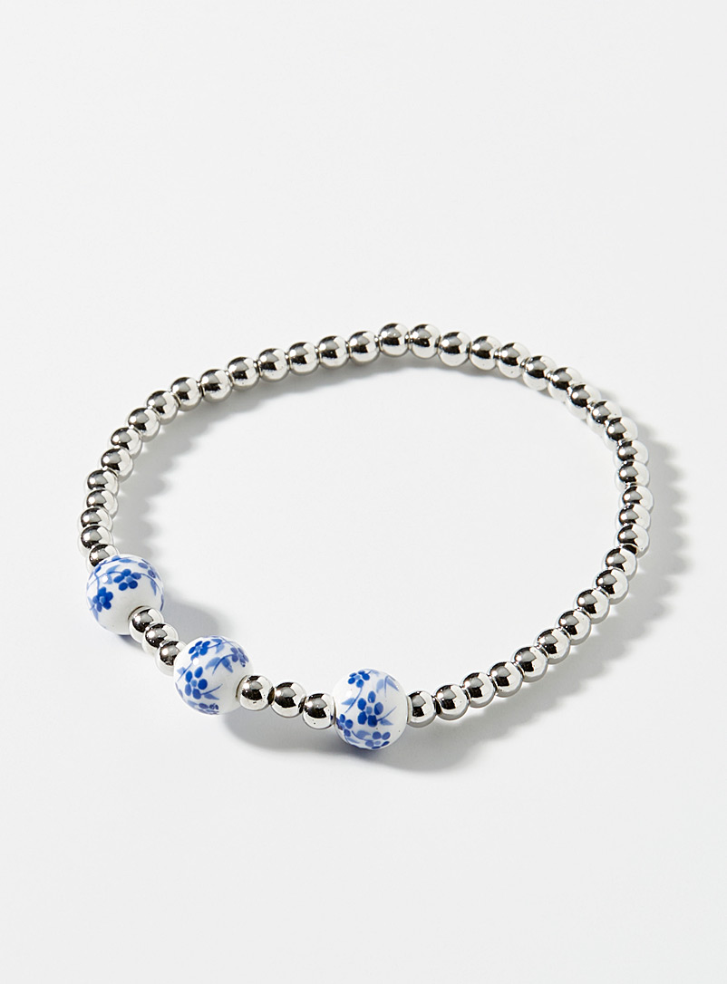 Simons: Le bracelet billes fleurs bleutées Bleu à motifs pour femme