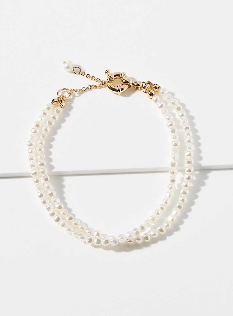 Simons Patterned White Delicate pearl bracelet for women