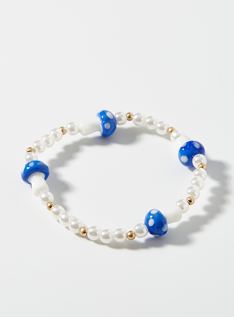 Simons Patterned Blue Blue mushroom pearly bracelet for women