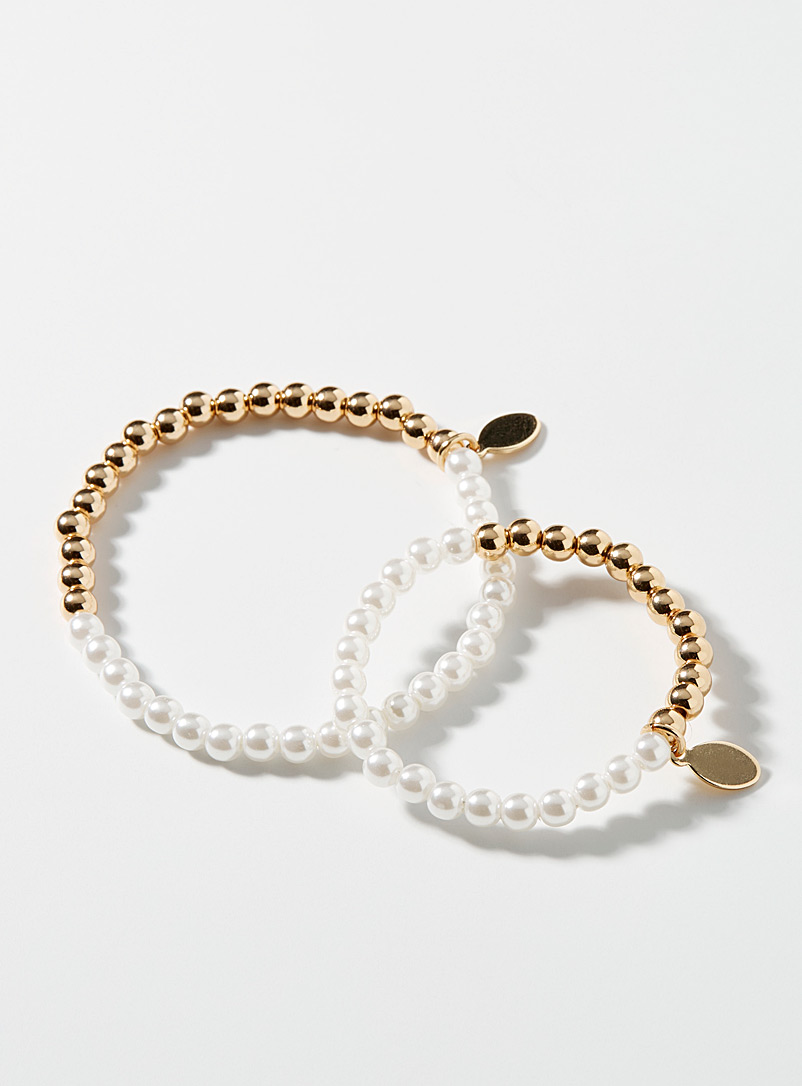Simons: Les bracelets perles contrastées Ensemble de 2 Jaune à motifs pour femme