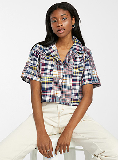 Check patchwork cropped shirt | Twik | Women%u2019s Shirts | Simons