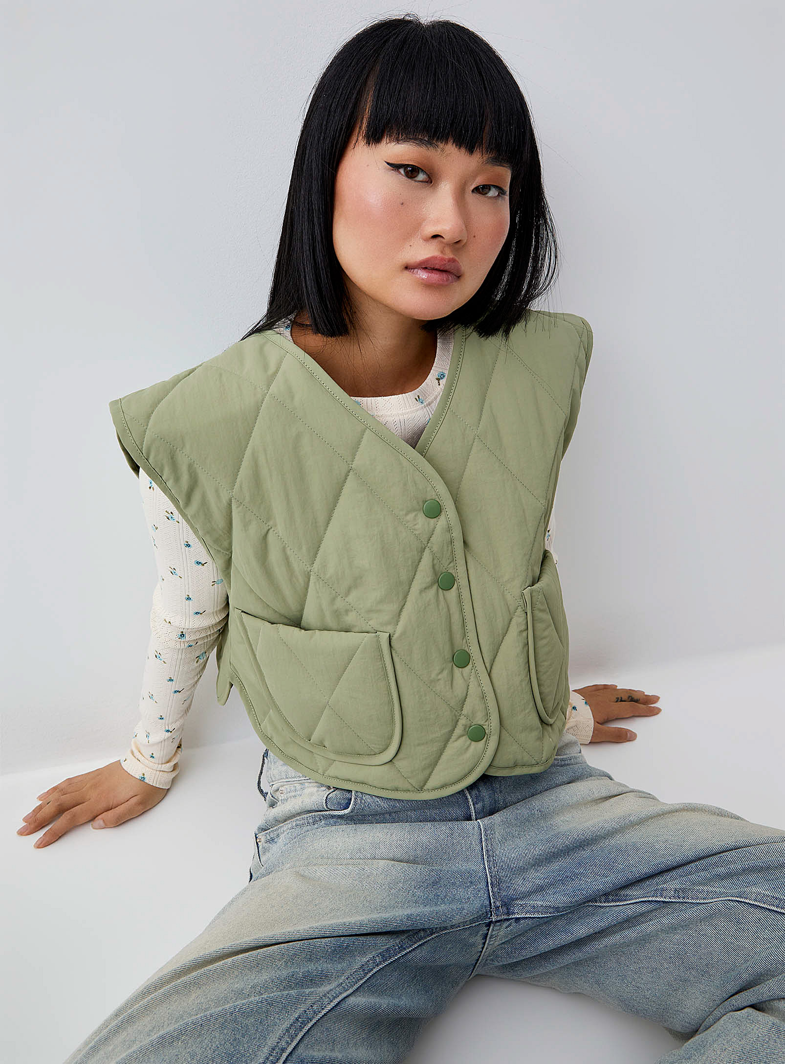 Twik Quilted Sleeveless Boxy-fit Jacket In Green