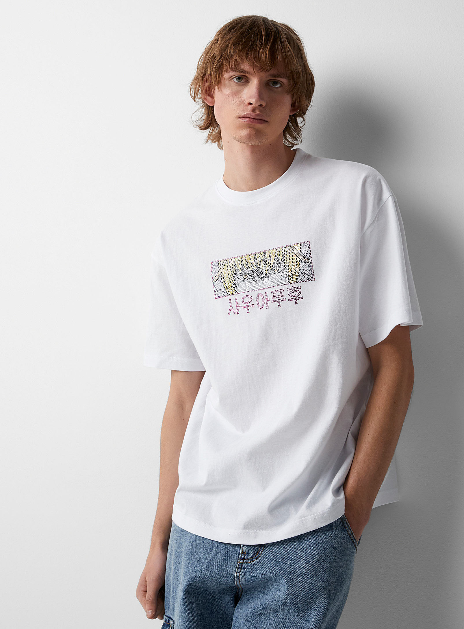 Djab Rhinestone Anime T-shirt In White